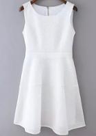 Romwe With Zipper Grid Flare White Dress