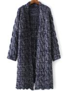 Romwe Blue Cable Knit Open Front Thick Sweater Coat