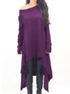 Romwe Purple One-shoulder Asymmetrical Casual Dress