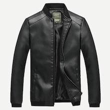 Romwe Men Solid Pu Jacket