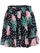 Romwe Polka Dot Pineapple Print Skirt