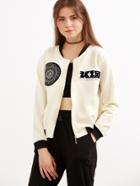 Romwe Beige Contrast Trim Patches Zip Up Jacket