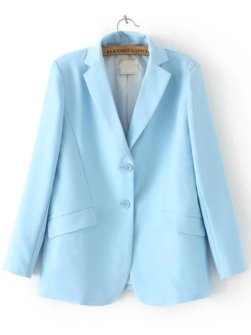 Romwe Notch Lapel Single-breasted Slim Blue Blazer