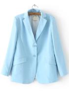 Romwe Notch Lapel Single-breasted Slim Blue Blazer