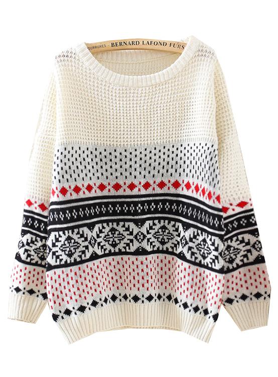 Romwe Diamond Patterned Loose Beige Sweater
