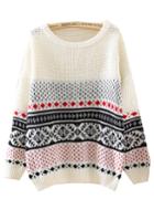 Romwe Diamond Patterned Loose Beige Sweater