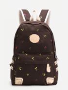 Romwe Coffee Cherry Front Zipper Canvas Backpack