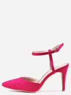 Romwe Hot Pink Suede Pointed Toe Slingback Ankle Strap Pumps