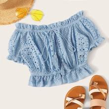 Romwe Ruffle Hem Tie Fringe Schiffy Top