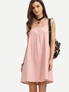 Romwe Pink Tie Shoulder Pleated Dress