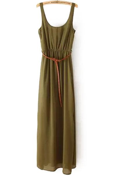 Romwe Green Spaghetti Strap Casual Maxi Dress