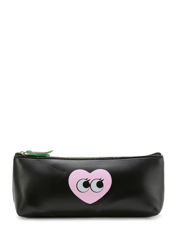 Romwe Heart & Eye Pattern Rectangle Pu Makeup Bag