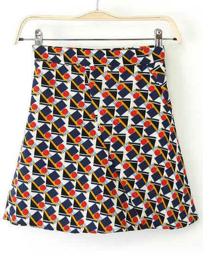 Romwe Geometric Print A Line Skirt