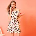 Romwe Off-shoulder Tie Front Strawberry Print Dress