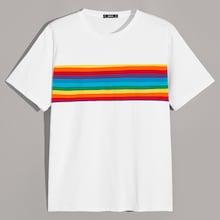 Romwe Guys Rainbow Stripe Print T-shirt
