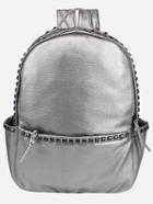 Romwe Silver Faux Leather Studded Backpack