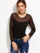 Romwe Black Contrast Mesh Tight T-shirt