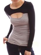 Romwe Long Sleeve Hollow Slim Grey T-shirt