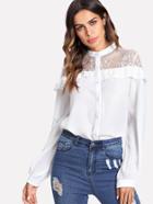 Romwe Floral Lace Shoulder Frilled Blouse