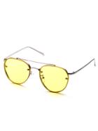Romwe Metal Frame Double Bridge Yellow Lens Aviator Sunglasses