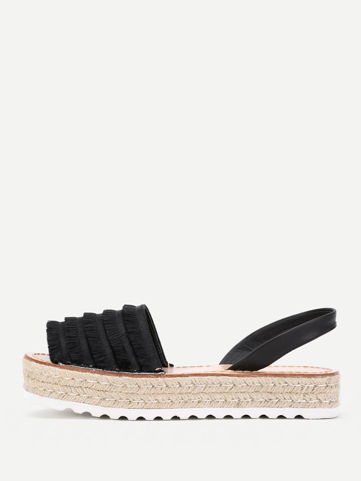 Romwe Layered Fringe Slingback Flatform Wedges