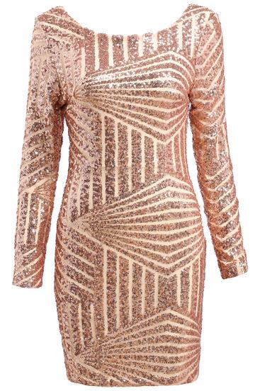 Romwe Backless Sequined Gold Dress