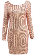 Romwe Backless Sequined Gold Dress