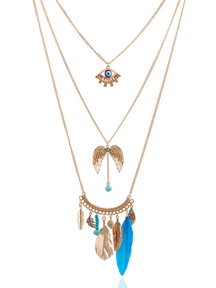 Romwe Mixed Pendant Layered Chain Necklace