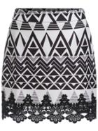 Romwe Geometric Print Contrast Lace Skirt