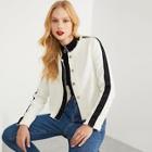 Romwe Fringe Detail Striped Jacket