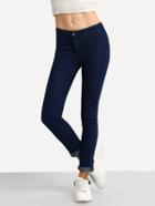 Romwe Dark Bule Rolled Hem Skinny Jeans