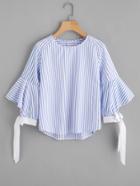 Romwe Fluted Sleeve Striped Tie Cuff Top