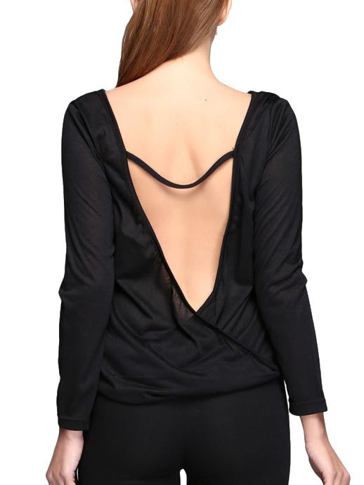 Romwe Long Sleeve Open Back T-shirt
