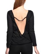 Romwe Long Sleeve Open Back T-shirt