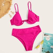 Romwe Neon Hot Pink Underwire Bikini Set