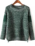 Romwe Women Dip Hem Green Sweater