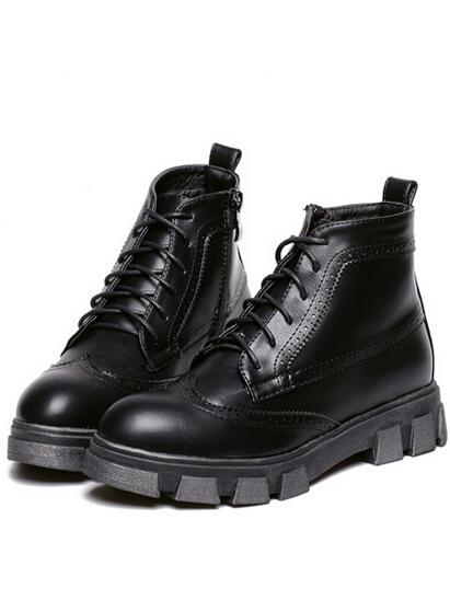 Romwe Black Lace Up Pu Boots