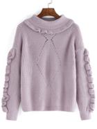 Romwe Turtleneck Hollow Flounce Purple Sweater