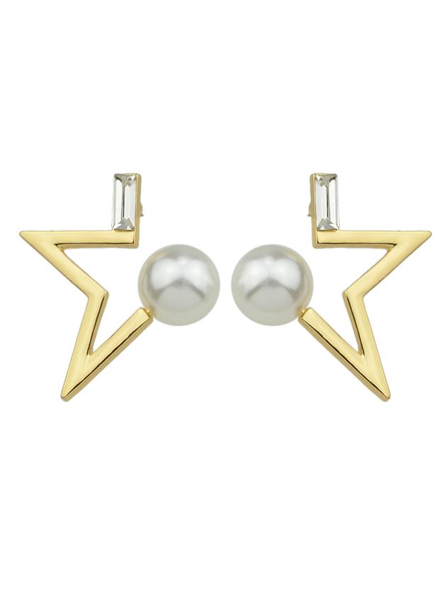 Romwe Gold Color Pearl Geometric Shape Stud Earrings