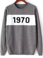 Romwe Number Print Jersey Grey Sweater