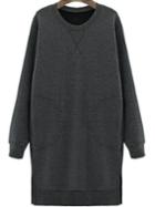 Romwe Slit Pockets Loose Grey Dress