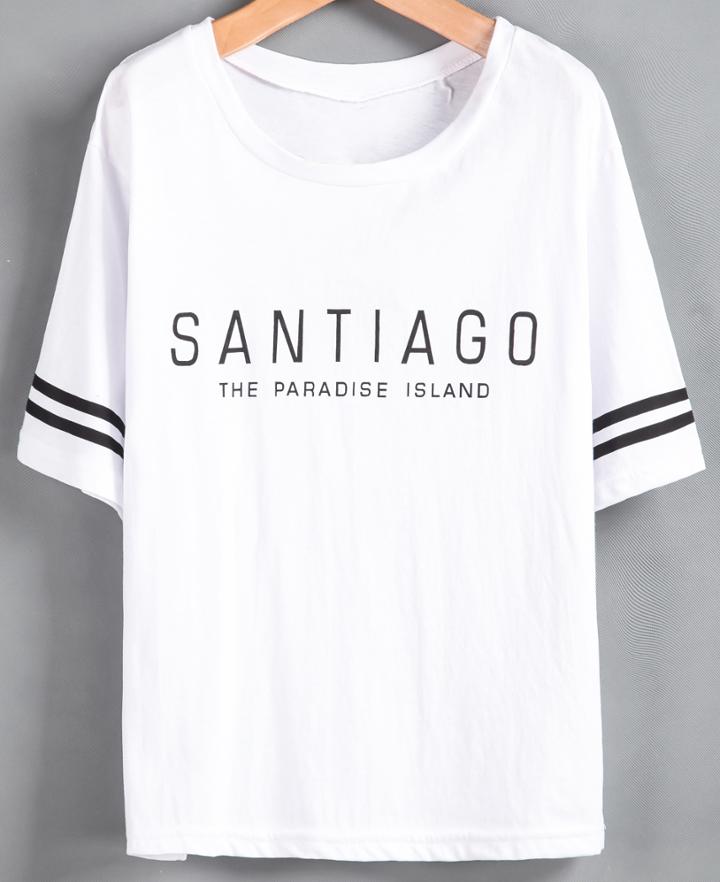 Romwe Striped Letters Print T-shirt