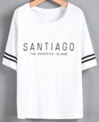 Romwe Striped Letters Print T-shirt