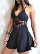 Romwe Macrame Front High Waist Cami Romper