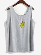 Romwe Grey Banana Embroidery Tank Top