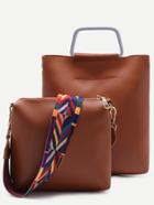 Romwe Brown Metal Handle Tote Bag With Crossbody Bag
