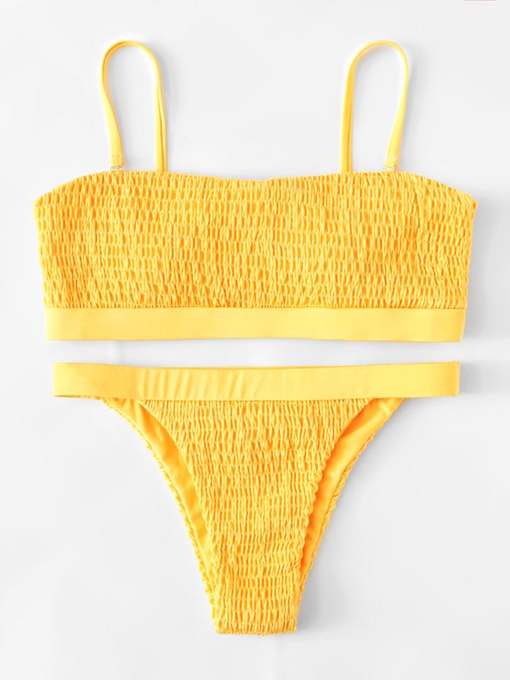 Romwe Adjustable Straps Ruched Bikini Set