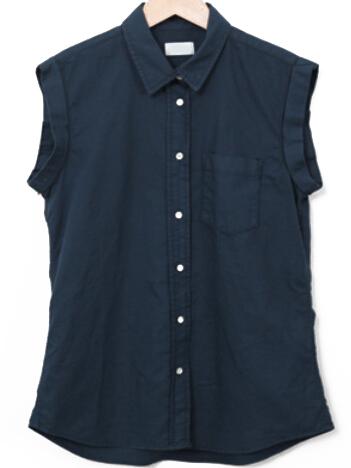 Romwe Lapel Sleeveless Pocket Navy Blouse