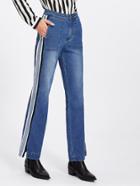 Romwe Slit Striped Side Bleach Wash Jeans