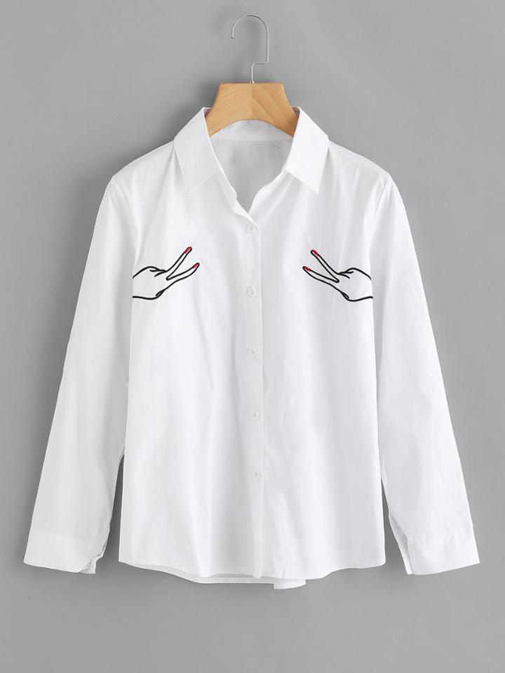Romwe Hand Embroidered Shirt